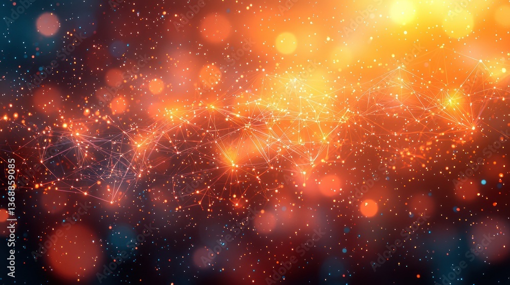 Poster abstract network connection: glowing orange and red nodes