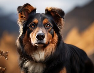 Retrato de un perro mirando hacia la Cámara.