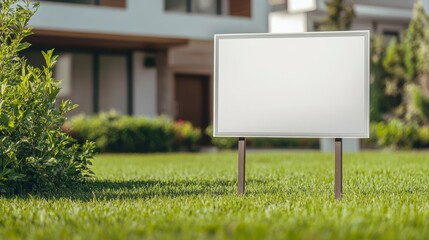 Blank sign in front of a modern house.