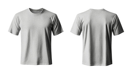 Png of Gray unisex T-shirt displayed from the front and back, perfect for casual wear or custom designs on transparent background.