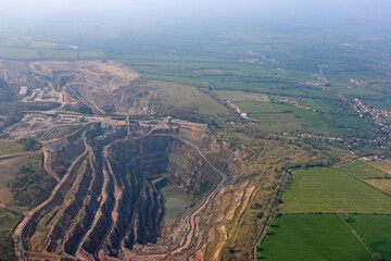 Fototapeta premium Aerial view of Halecombe quarry in Somerset 