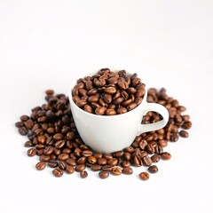 Fototapeta premium Coffee beans in a white cup on a white background