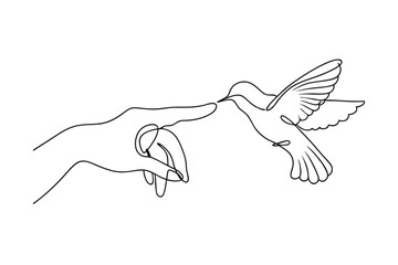 Hummingbird and Hand OneLine Drawing, Nature, Connection, Grace, Freedom, Art, Minimalist, Beauty, W