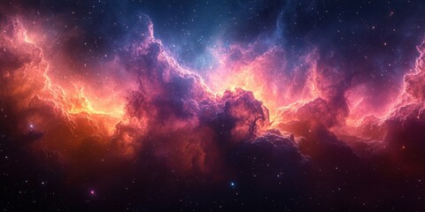 Obraz premium Colorful nebula in deep space illuminated by bright stars and cosmic gases creating a stunning celestial display
