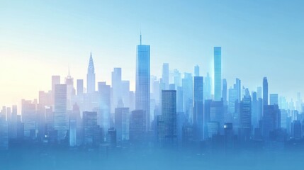 Naklejka premium Serene Cityscape: A Misty Morning in the Metropolis