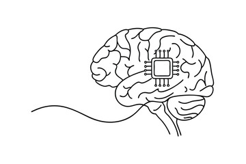 Human Brain Integrated with Microchip AI, Neural Network, Technology