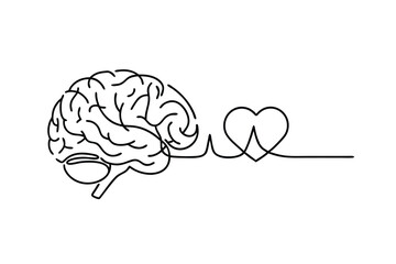 Mindful Heart Brain, Heart, Connection, Love, Health, Wellbeing, One Line Art, Mind Body, Single Lin