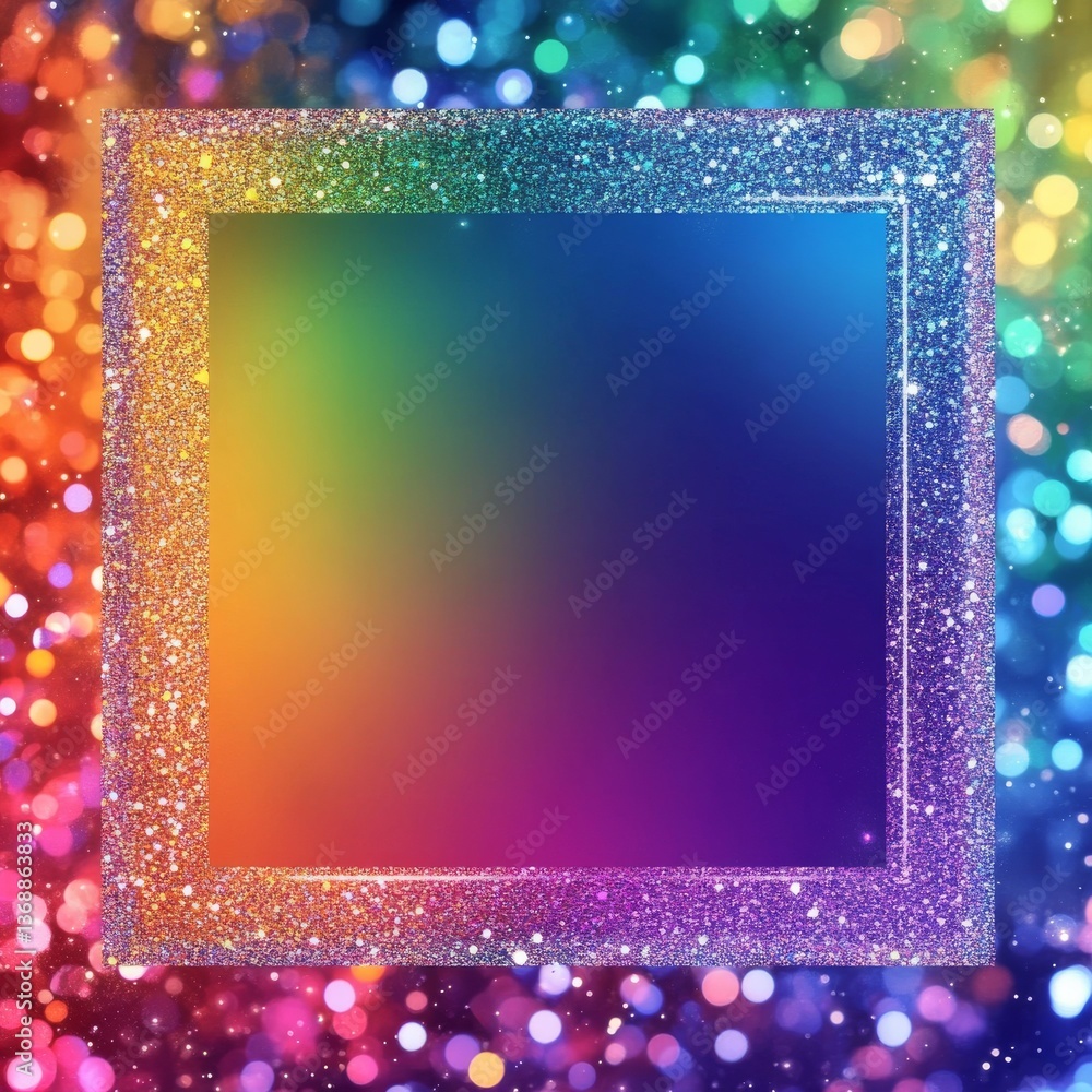 Aufkleber colorful gradient background with glitter frame and bokeh lights for party invitation design