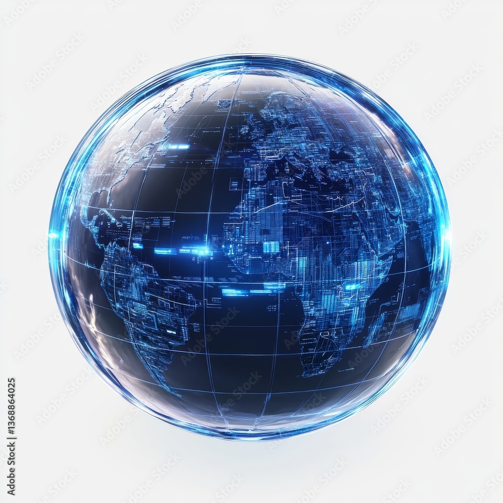 Poster digital earth globe with illuminated cityscapes: a modern representation of global connectivity