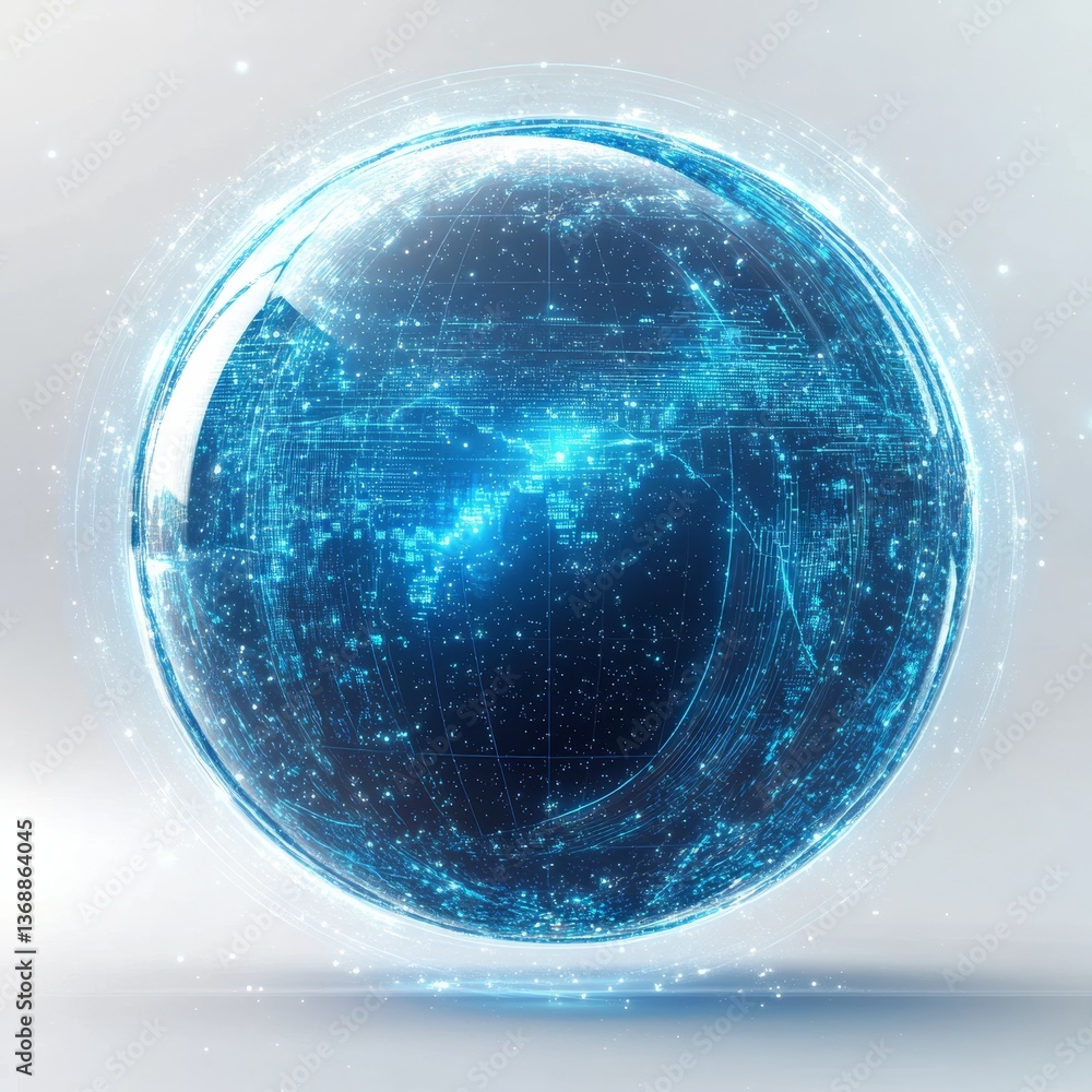 Leinwandbilder Digital Sphere: A Glowing Orb of Interconnected Data and Technology with Luminous Network Connections