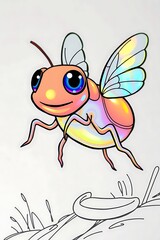 Cute iridescent flying bug coloring page