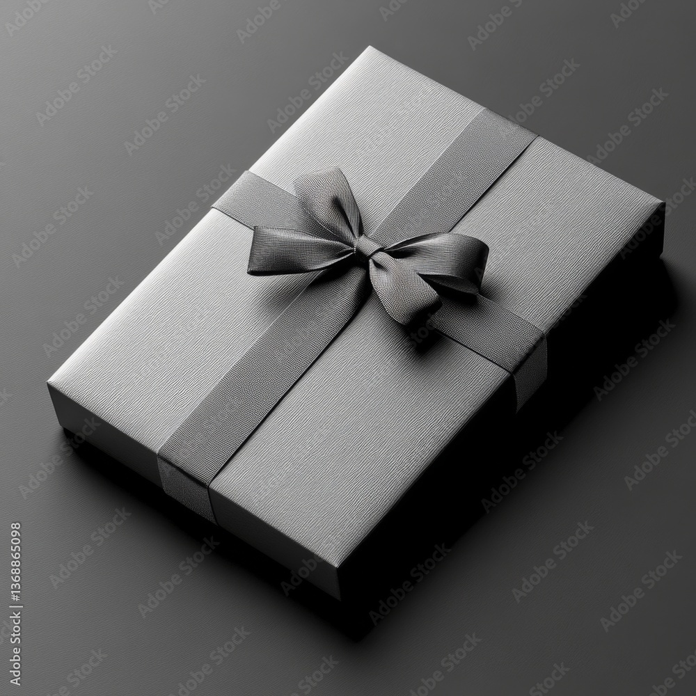 Poster Minimalist Gift Presentation: Elegant Gray Box with Ribbon and Bow for Special Occasions