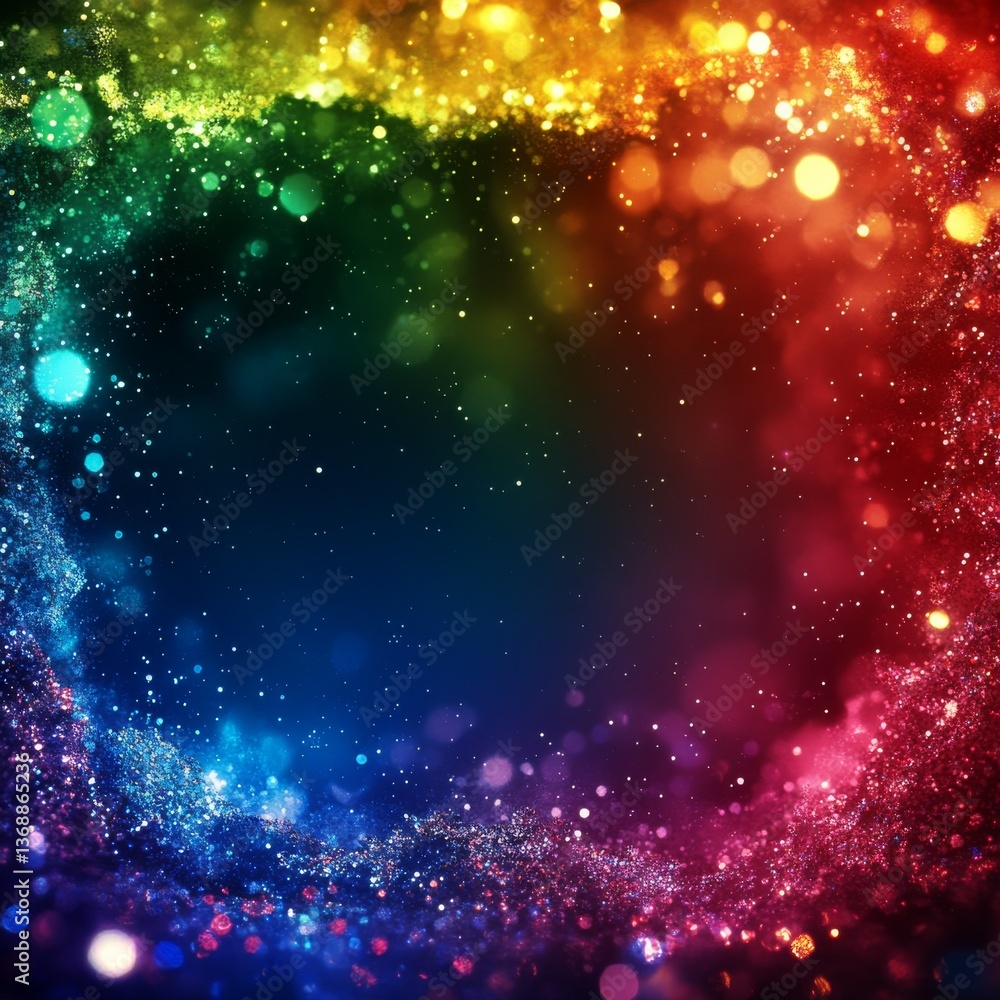 Poster rainbow galaxy dust ring: a vibrant cosmic display of light and color, featuring sparkling particles