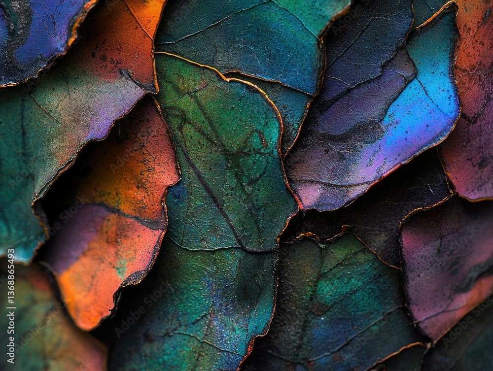Poster a macro shot showcases layered leaves with iridescent colors, creating an abstract and visually stun