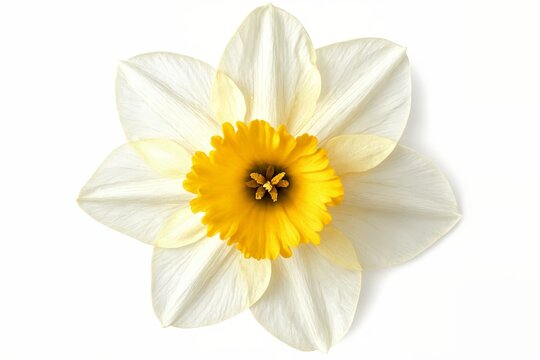 Un narciso amarillo y blanco sobre un fondo blanco.