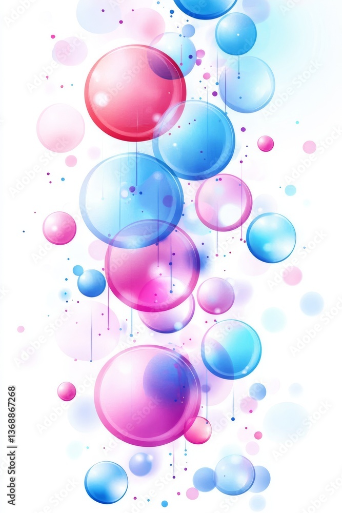 Poster a modern-designed watercolor paint abstract border frame featuring magenta and turquoise bubbles, is
