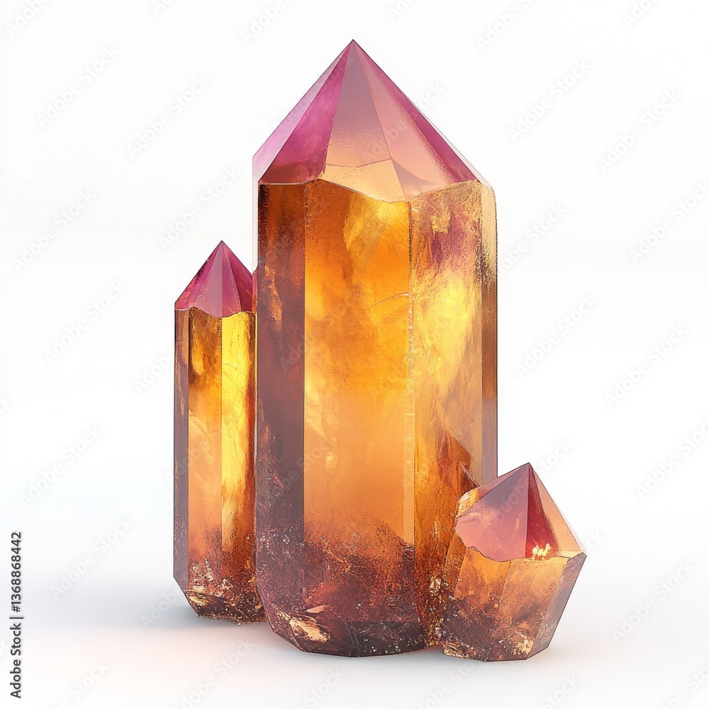 Poster floating crystal fragments in an abstract shape, rendered in 3d, isolated on a transparent backgroun