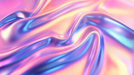 Obraz premium Iridescent, flowing fabric with holographic pink, blue, and gold colors.