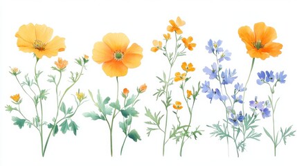 A collection of wildflowers depicted in grunge oil paint, isolated against a transparent background, produced by  modern