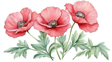 An assortment of poppy flowers painted in a grunge oil style, isolated on a clear background