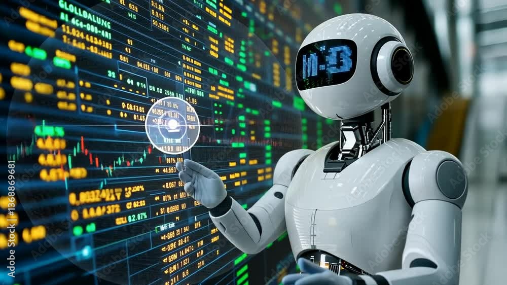 Poster robotic financial advisor providing insights in a digital environment generative ai