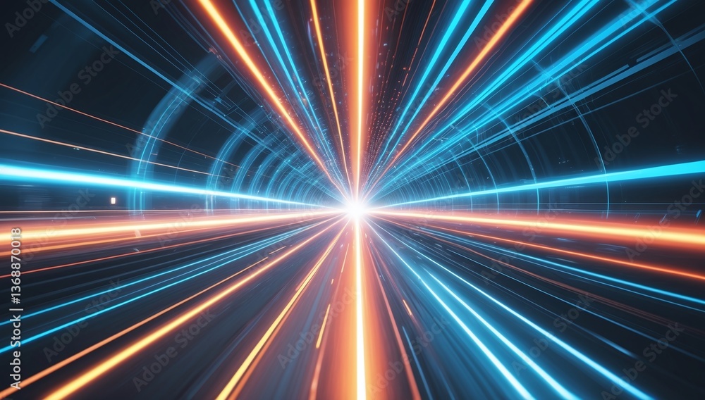 Poster high-speed light trails radial burst dynamic motion blur technology concept background