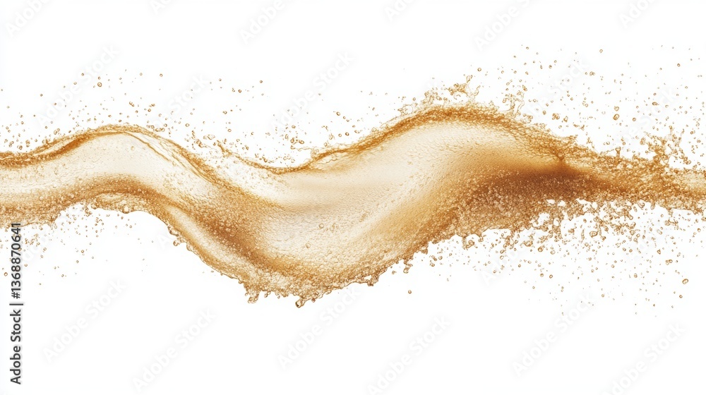 Poster an abstract, futuristic 3d texture of a cascading brown soda or tea splash, frozen in time and isola