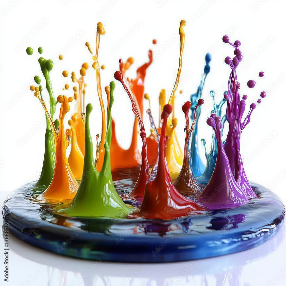 Poster image produces an abstract, futuristic 3d texture of cascading melted crayons, frozen and isolated o
