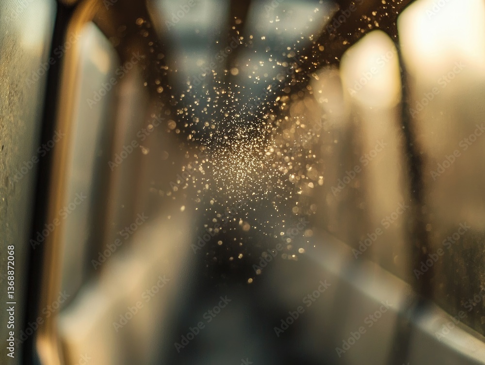 Poster golden dust particles dance in the air, illuminated by sunlight, creating a magical and ethereal atm