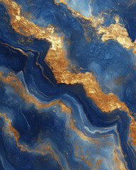Obraz premium A mesmerizing swirl of deep blues and shimmering gold creates a dramatic, marbled landscape reminiscent of ancient treasures.