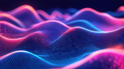 Fototapeta premium Abstract Neon Wave Background Pink, Blue, Digital Landscape, Data Flow, Futuristic Design