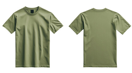 Png of A plain olive green t-shirt displayed from the front and back, showcasing its simple and versatile design on transparent background.