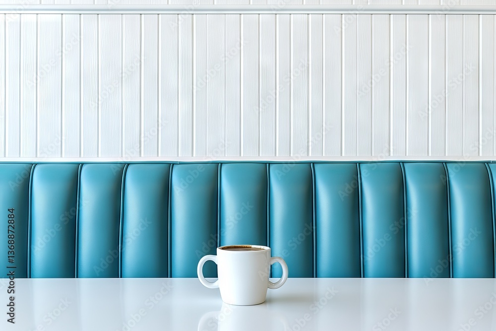 Poster generative stock image of a teal corner booth in a diner, isolated on a transparent background