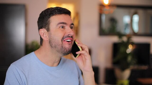 Nosy man gossiping on the phone