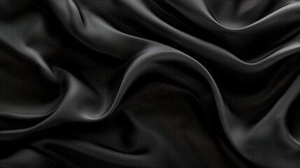 Obraz premium Beautiful stylish black background with developing, flying cloth. Black background with drapery and folds of silk. Smooth elegant black silk or satin texture. Luxury background.