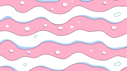 Pink and white wavy striped pattern with bubbles