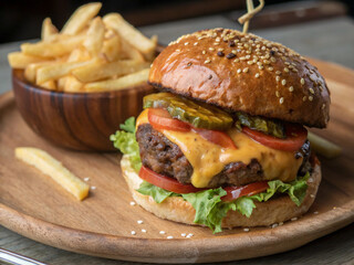 hamburger with french fries
