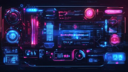 Futuristic HUD Interface Neon Pink & Blue SciFi Digital Dashboard Design