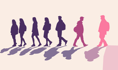 Obraz premium Silhouettes with Conflicting Shadows Depicting Multiple Perspectives Minimalist Vector