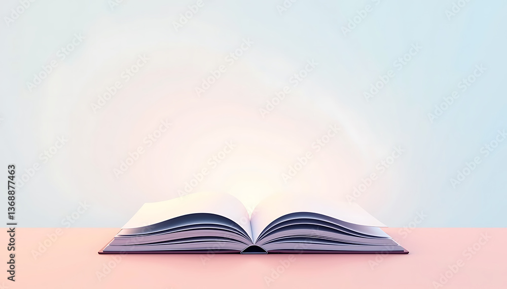Poster open book on pink surface with soft background