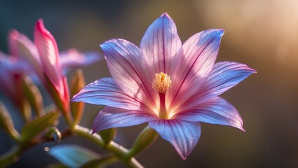 Fototapeta premium Detailed close-up of a pink flower with intricate petals, sunlight