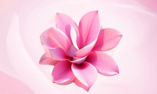 Abstract realistic rotating shape of a flower bud, seamless loop. Animation. Pink spinning plant with fresh petals creating optical illusion.