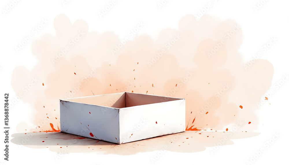 Poster exploding white box with orange splashes against soft background