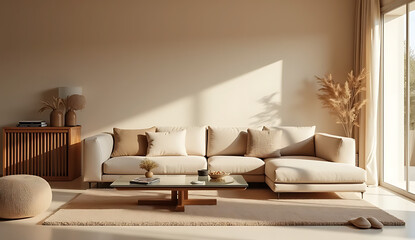 Warm and Inviting Home Decor Featuring a Modular Sofa and Rattan Sideboard