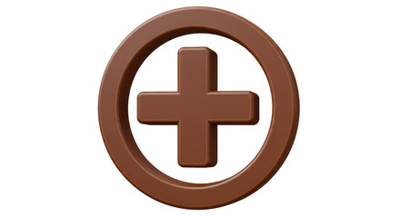 Isolated Chocolate Brown Plus Sign in a Circle