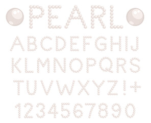 Decorative Beaded Pearl Gemstone Alphabet Letter and Number Clipart Set on a Transparent Background	