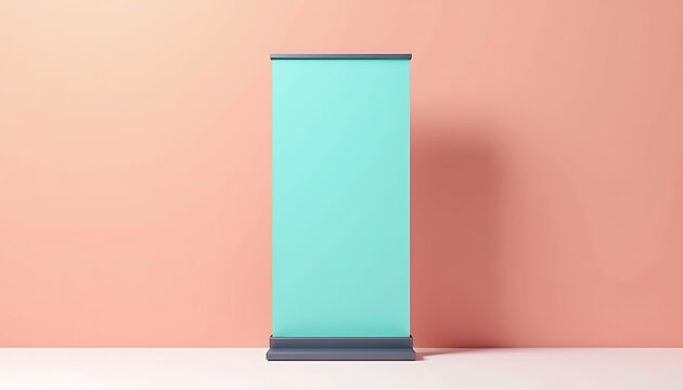 Blank banner display on pastel wall