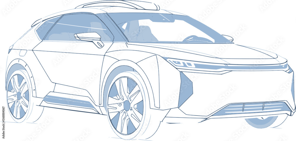 Poster outline of a self-driving ai-powered car minimal autonomous vehicle technology vector design.