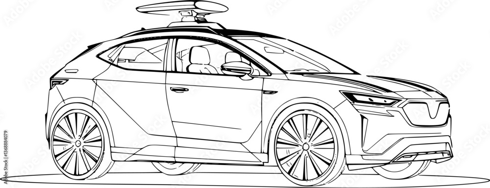 Poster outline of a self-driving ai-powered car minimal autonomous vehicle technology vector design.