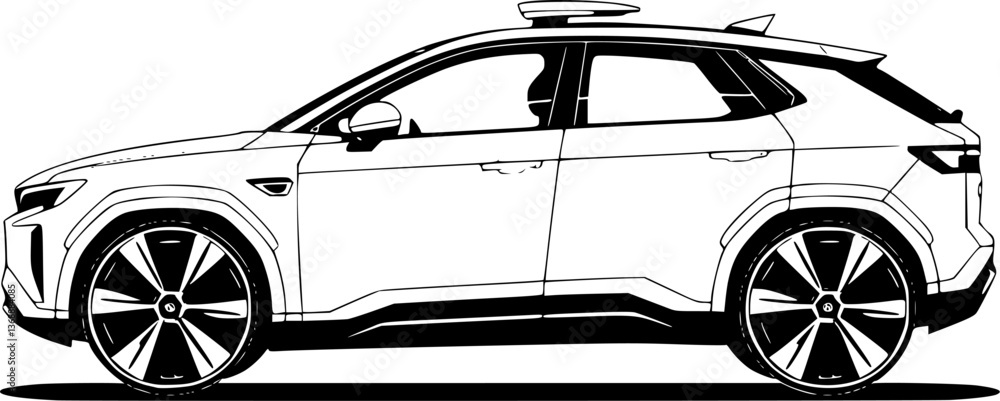 Poster outline of a self-driving ai-powered car minimal autonomous vehicle technology vector design.